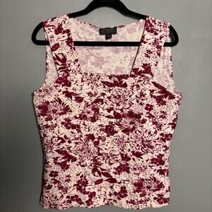 Classiques Entire Women’s White Red Floral Sleeveless Shirt Tank Top Blouse XL